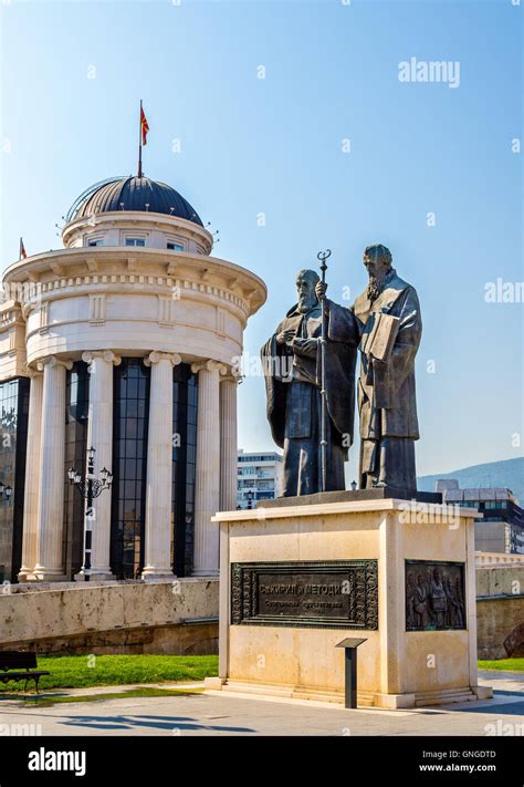 Monument Of St Cyril And Methodius In Skopje Macedonia Stock Photo