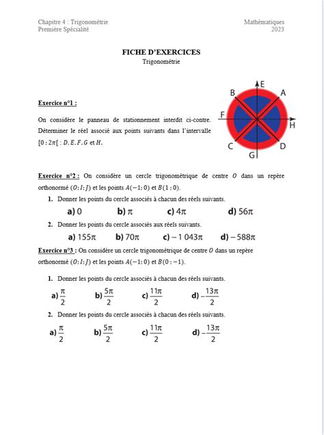 Trigonom Trie Premi Re Sp Maths Ange R Ussite