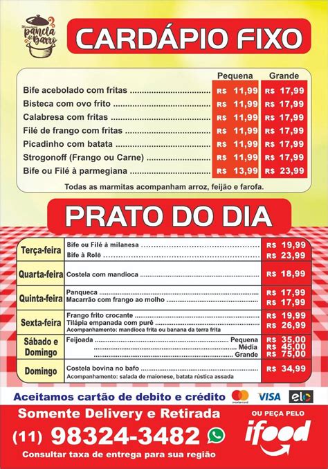 Menu Em Marmitaria Panela De Barro S O Paulo