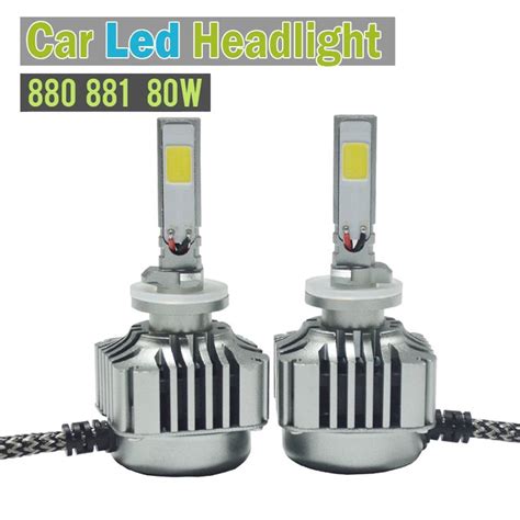 1 Pair 880 881 80w 8000lm Led Headlight White 6000k Replace Car