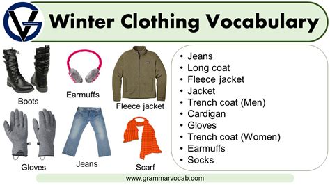 Winter clothing vocabulary - Clothes Names with Pictures - GrammarVocab