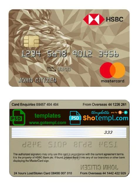 United Kingdom Hsbc Gold Mastercard Credit Card Template In Psd Format