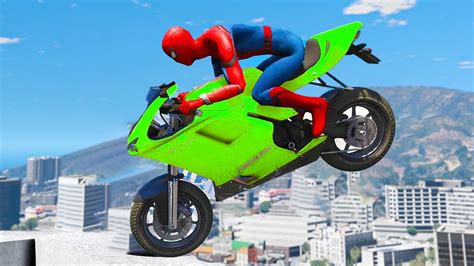 GTA 5 Spiderman Epic Bike Jumps Spider Man Stunts Fails Gameplay