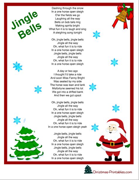 Free Printable Jingle Bells Lyrics Ad We Carry A Wide Selection Of