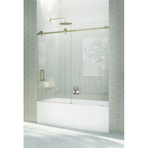 Glass Warehouse Astro Satin Brass 68 In To 72 In X 60 In Frameless Sliding Bathtub Door At