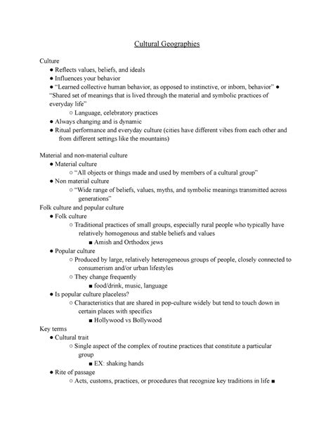 Human Geo Unit Notes From Cultural Geographies Cultural