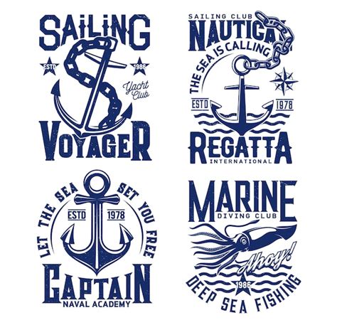 Premium Vector Anchor Nautical Sailing T Shirt Prints With Sea Waves