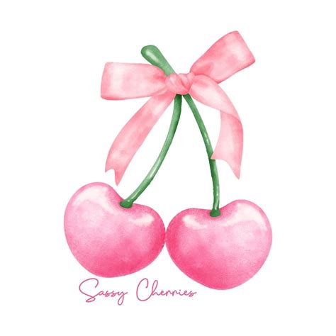 Premium Vector Hot Pink Coquette Cherries With Pink Ribbon Bow