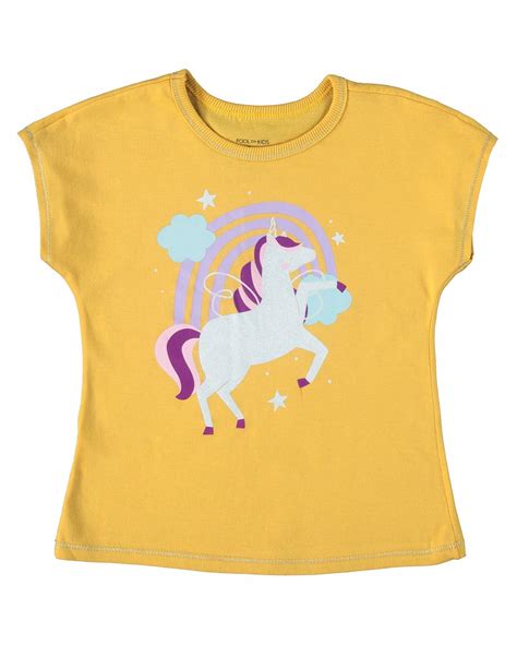 Riachuelo Blusa Infantil Manga Curta Unicórnio Brilho Amarelo Tam 4 a 10