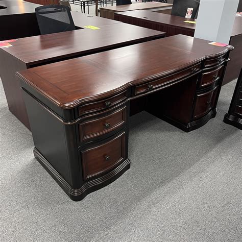 X Espresso And Silver Bow Front Desk With Pedestal Box Box