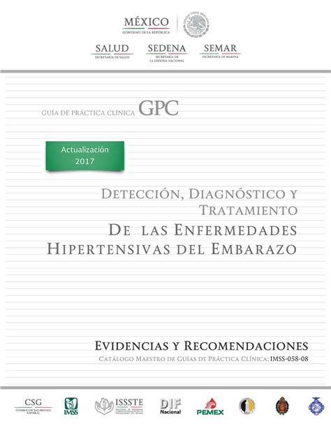 Enf Hipertensivas Del Embarazo Gu A De Pr Ctica Cl Nica Gpc Detecci N