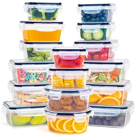 FOOYOO 32 Piece Food Storage Container with Lids (16 Containers + 16 Lids) - Plastic Food ...