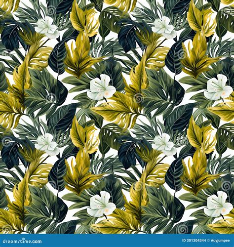 Seamless Of Watercolor Patterns With Tropical Leaves Colorful Tropical