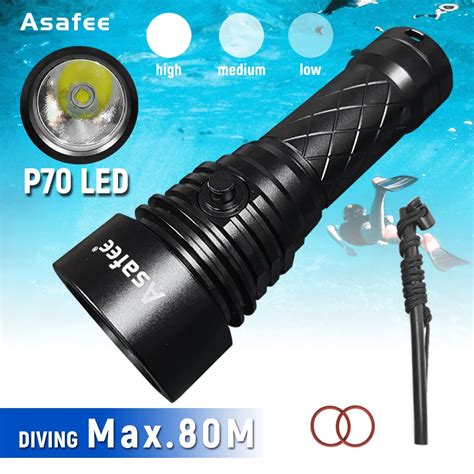 Asafee A19S 80M Underwater Powerful Bright XHP70 Diving Flashlight IPX8