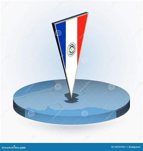 Paraguay Map In Round Isometric Style With Triangular 3D Flag Of