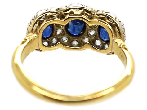 Edwardian 18ct Gold Sapphire And Diamond Triple Cluster Ring 4a The