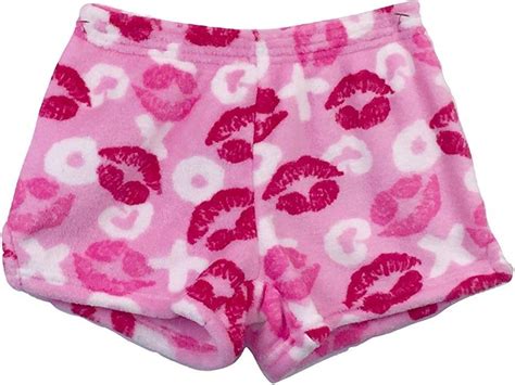 Made With Love And Kisses Women S Fuzzy Plush Pajama Loungewear Shorts Pink Hugs And Kisses