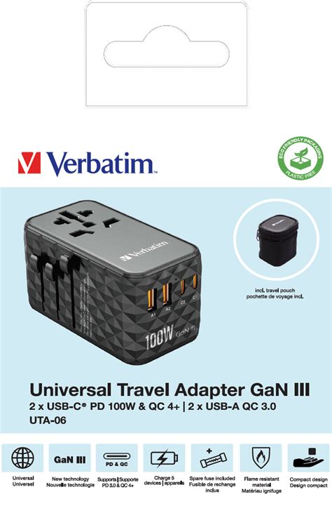 Adaptateur De Charge Verbatim Universal Travel Uta Gan Iii W