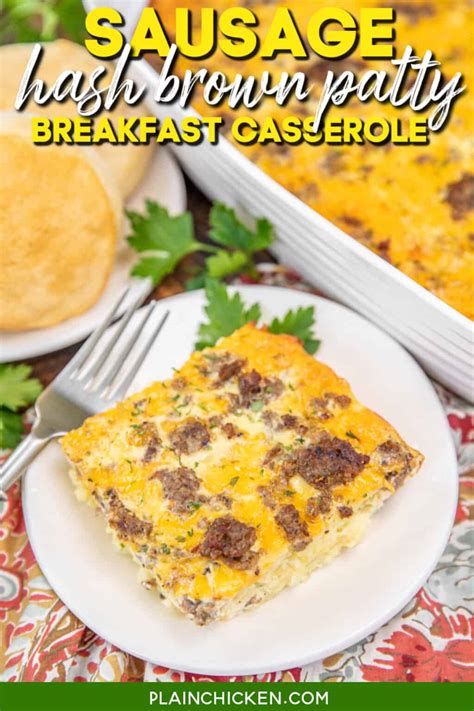 Sausage Hash Brown Patty Breakfast Casserole Plain Chicken