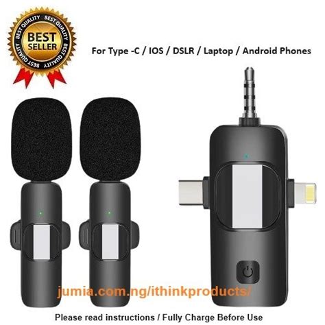 K9 3 In 1 Dual Wireless Lapel Microphone Lavalier Mic Type C Iphone