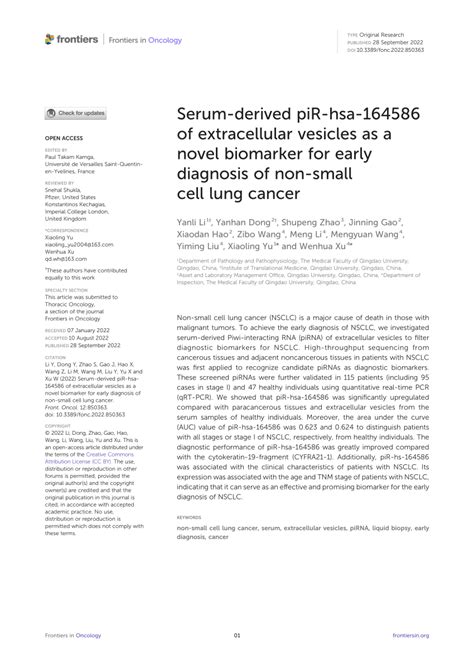 Pdf Serum Derived Pir Hsa 164586 Of Extracellular Vesicles As A Novel