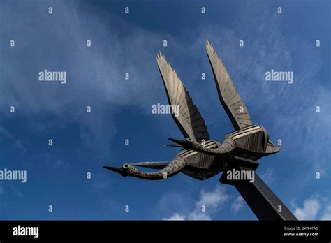 Flying Swan Sculptures Ross On Wye Stock Photo Alamy