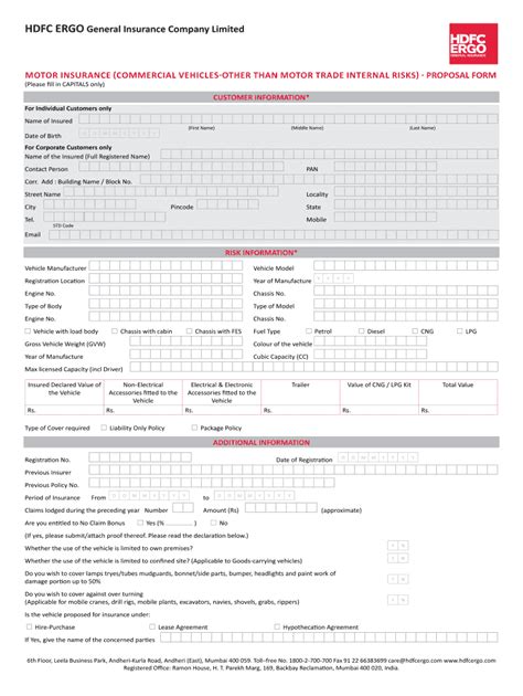 Fillable Online HDFC ERGO Motor Insurance Commercial Vehical Proposal