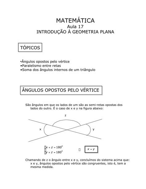 Pdf Matem Tica Matem Tica Aula Introdu O Geometria Plana