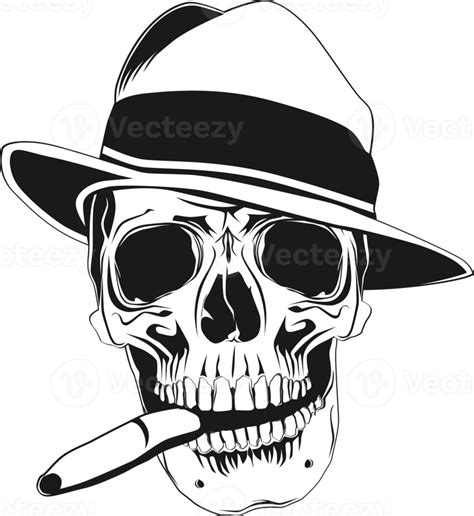 Front View Of A Skull With A Hat And A Cigar 22220376 Png