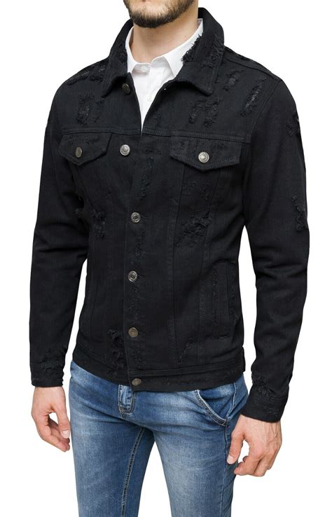 Giubbotto Di Jeans Uomo Estivo Casual Nero Denim Giacca Giubbino Moto