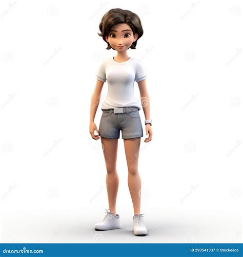 Realistic 3d Render Of Cartoon Girl Jennifer In Blue Shorts And Tee