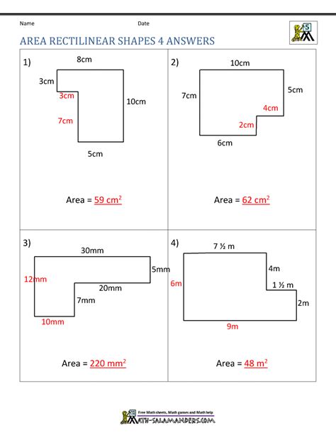 Area Of Rectilinear Shapes Worksheets