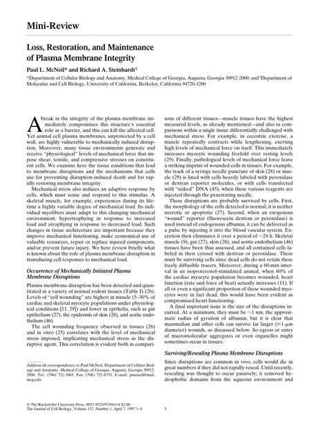 Pdf Loss Restoration And Maintenance Of Plasma Membrane Integrity