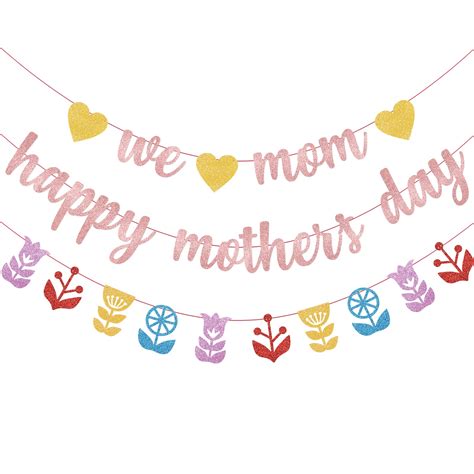 Buy Mzogm Rose Gold Happy Mothers Day Banner We Love Mom Banner For