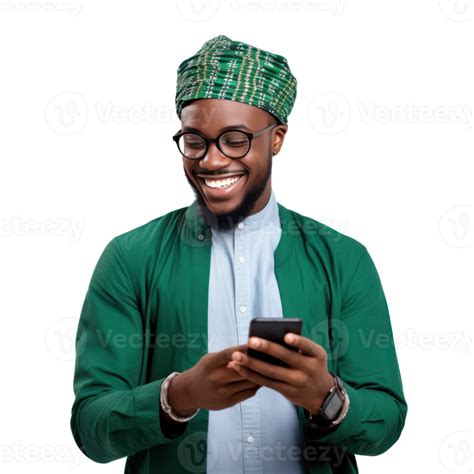 African Man Holding Mobile Phone 28199218 Png