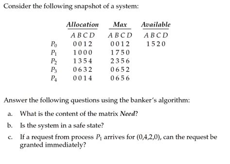 Consider The Following Snapshot Of A System Allocation Abcd