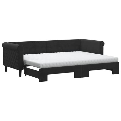 Daybed Med Udtræk Og Madras 80x200 Cm Velour Sort Normax