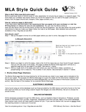 Fillable Online Mla Style Quick Guide Csn Fax Email Print Pdffiller