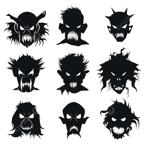 Horror And Scary Faces Halloween Vector Set Silhouette, Scary Eyes ...