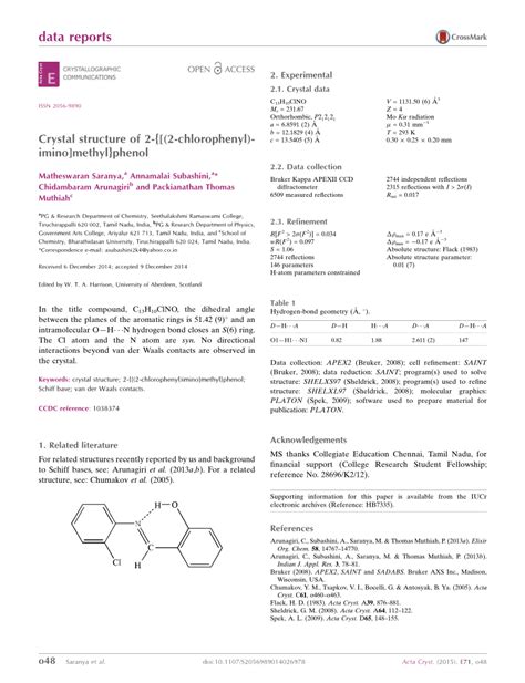 PDF Crystal Structure Of 2 2 Chlorophenyl Imino Methyl Phenol