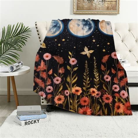 Eastsmooth Moonlit Garden Throw Blanket Moon Phase Surrounded Vines