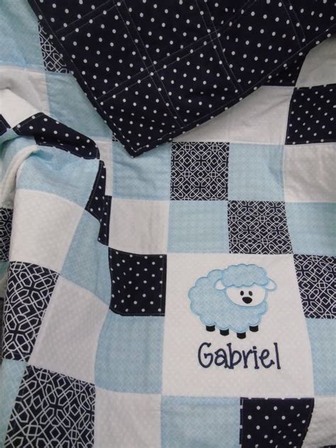 Lamb Baby Quilt Personalized Baby Quilt Boy Baby Quilt Blue Etsy