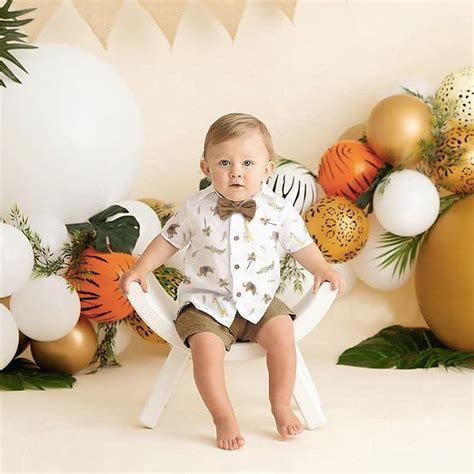 Safari Baby Boy outfit for Jungle 1st birthday photoshoot, Summer cotton shirt Zoo, Toddler ...