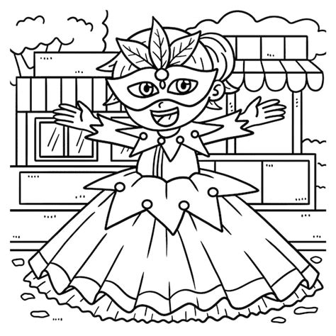 Mardi Gras Jester Girl Kleurplaat Voor Kinderen Premium Vector