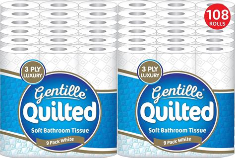 Gentille Quilted Bathroom Tissue Rolls Luxury 3 Ply Toilet Paper Soft