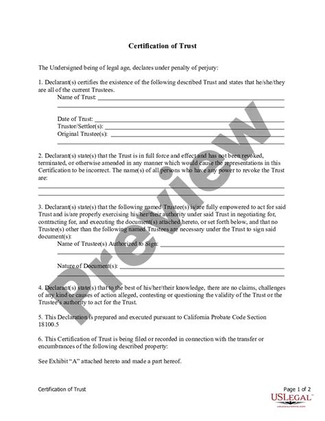 California Certification Of Trust Certificate Of Trust Us Legal Forms