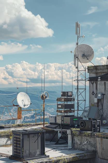 Rooftop Microwave Signal Relay Station With Scenic Landscape For