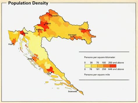 Croatia Population Density Map - Croatia • mappery