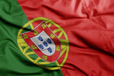 Waving National Flag Of Portugal Macro Shot 3d Illustration Stock