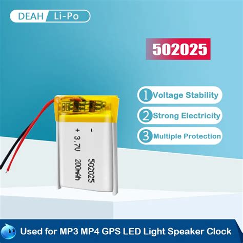 3 7V 200mAh 502025 Li Ion Polymer Battery 3 7V 200mAh For Hearing Aid